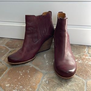 Kork-Ease Burgundy Leather Wedge Booties